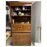 WOODEN SECRETARY DESK CABINET, BURL WOOD VENEER,