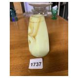 URANIUM GLASS VASE, YELLOW AND BROWN SWIRL, SLAG