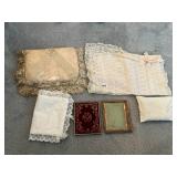 ASSORTED LACE AND FABRIC DECORATIVE ITEMS, INCL
