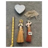 TWO PORCELAIN HALF-DOLL BRUSHES, ONE W/ YELLOW