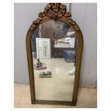 GILT ARCHED WALL MIRROR, ORNATE RIBBON CREST.