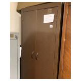 BROWN METAL WARDROBE CABINET, DOUBLE DOORS,