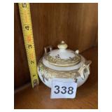 NIPPON HAND PAINTED PORCELAIN SUGAR BOWL, GILT