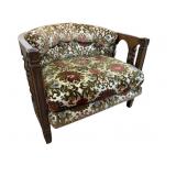 UPHOLSTERED BARREL ARMCHAIR, WOOD FRAME, FLORAL