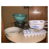 LE BERNOIS BOWL, ASSORTED KITCHENWARE, COLANDERS,