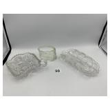 ASSORTED PRESSED GLASS DISHES, CLEAR GLASS,