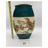 DECORATIVE PORCELAIN VASE W/ BIRD & FLORAL MOTIF,