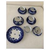 BLUE & WHITE TRANSFERWARE PORCELAIN TEACUPS,