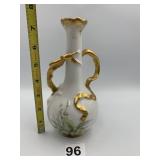 FRENCH PORCELAIN VASE W/ GILT RIBBON HANDLES,