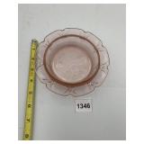 PINK DEPRESSION GLASS BOWL, MOLDED FLORAL