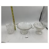 ASSORTED PRESSED GLASS SERVING PIECES, TUMBLER,