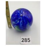 S. PARKER ART GLASS PAPERWEIGHT, BLUE & GREEN