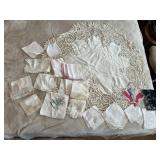VINTAGE HANDKERCHIEFS, EMBROIDERED, LACE TRIM, W/