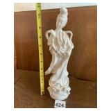 WHITE GLAZED PORCELAIN ASIAN WOMAN FIGURINE.