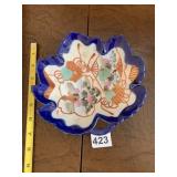 HAND PAINTED JAPANESE LEAF DISH, COBALT BLUE RIM,