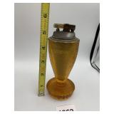 VINTAGE AMBER GLASS TABLE LIGHTER, TEXTURED GLASS