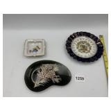 HAEGER GLASS PINE CONE DISH, FLORAL PORCELAIN