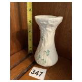 BELLEEK PORCELAIN VASE, EMBOSSED SHAMROCKS,
