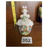 PORCELAIN GIRL FIGURINE, LACE DRESS, FLORAL