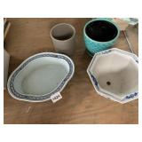 BLUE & WHITE CERAMIC OVAL PLANTER, BLUE & WHITE