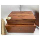 CEDAR WOOD BOXES, CARVED LID, DOVETAILED
