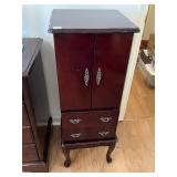DARK WOOD JEWELRY ARMOIRE, LIFT-TOP MIRROR, SIDE