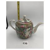 HAND PAINTED PORCELAIN TEAPOT, ROSE MEDALLION