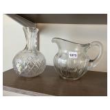 CUT GLASS VASE, PRESSED GLASS PITCHER, CLEAR