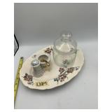 FLORAL CERAMIC SERVING TRAY, SALT SHAKER, OPEN
