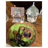 WICKER BASKET W/ MINIATURE BAIT SHOP, GAZEBO,