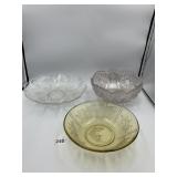 ASSORTED PRESSED GLASS BOWLS, CLEAR, FROSTED,