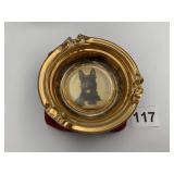 VTG GOLD-TONE GLASS ASHTRAY W/ SCOTTISH TERRIER