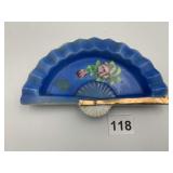 VTG JAPAN FAN-SHAPED CERAMIC DISH, HAND-PAINTED