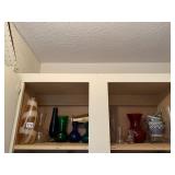 ASSORTED GLASS VASES, CLEAR, COLORED, ART GLASS