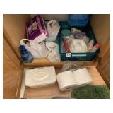 ASSORTED BATHROOM SUPPLIES, HUGGIES WIPES, ALWAYS