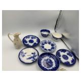 ASSORTED BLUE & WHITE TRANSFERWARE POTTERY, CUPS,