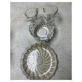 ASSORTED CLEAR GLASS, ETCHED HANDLED CUPS,