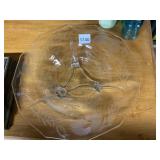 OCTAGONAL CLEAR GLASS SERVING PLATE, ETCHED