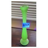 FROSTED URANIUM GLASS VASE, PALE GREEN, TRUMPET