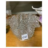 PRESSED GLASS BOWL, RUFFLED EDGE, DIAMOND