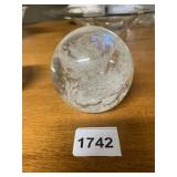 CLEAR ART GLASS PAPERWEIGHT, INTERNAL BUBBLE