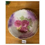 DECORATIVE PORCELAIN BOWL, SCALLOPED EDGE, PURPLE