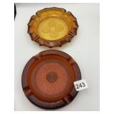 AMBER PRESSED GLASS ASHTRAYS, COIN IMPRESSIONS,