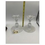 CRYSTAL CANDLESTICKS, ETCHED WHEAT PATTERN,