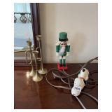 BRASS CANDLESTICKS (PR), WOOD NUTCRACKER, SNOOPY