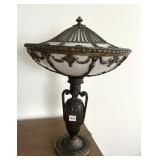 ORNATE TABLE LAMP W/ SLAG GLASS SHADE,