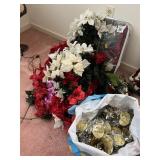 ASSORTED ARTIFICIAL POINSETTIAS, RED AND WHITE,