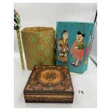 DECORATIVE WOODEN BOX W/ INLAY, (2) HEXAGONAL