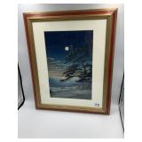 KAWASE HASUI FRAMED WOODBLOCK PRINT, 'SPRING MOON