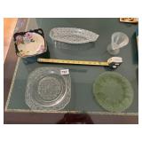 NORITAKE HAND PAINTED FLORAL HANDLED DISH, CLEAR